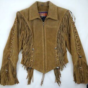 NWT Cripple Creek Leather Jacket Small Tan Fringe Concho Western Rodeo Cowgirl S